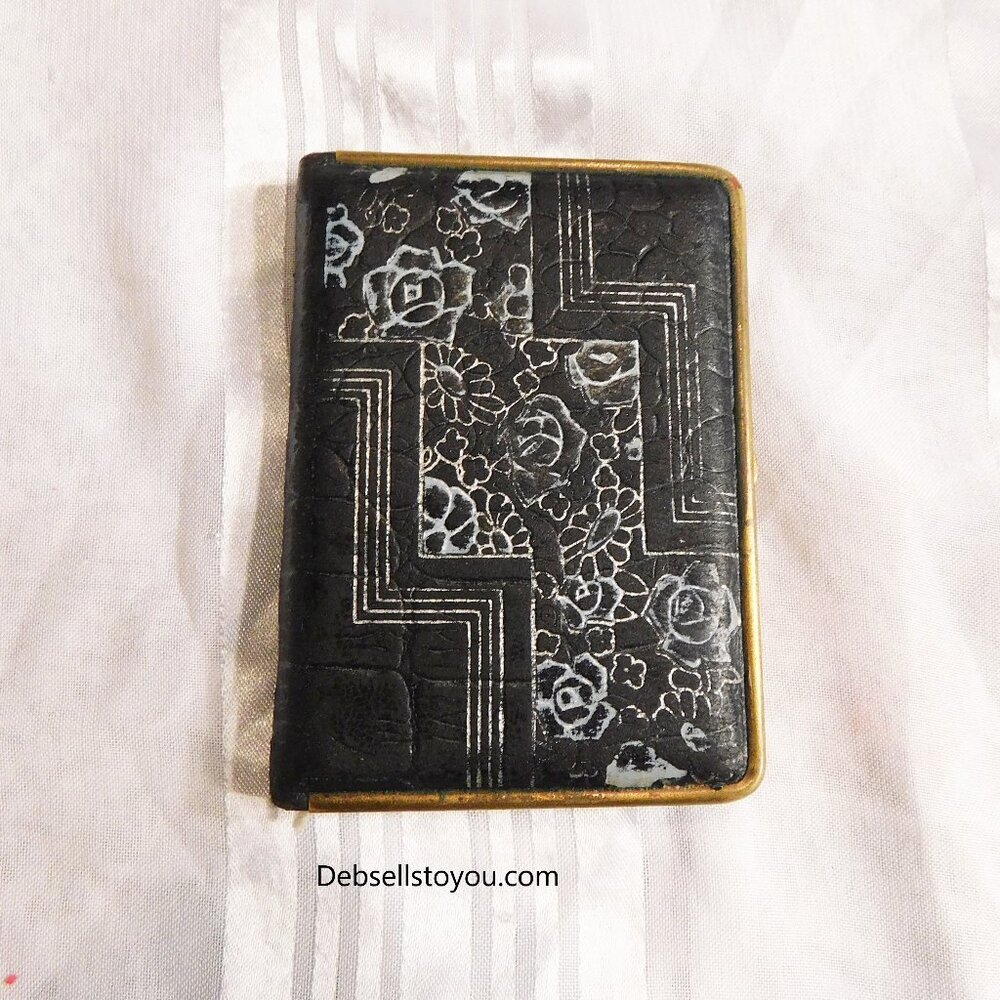 Brown and Silver Floral Mondaine Compact with Powder and Rouge Spaces # 20839